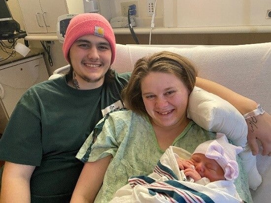 Chapman-Burkle Family - Parents Ashley Chapman and Cody Burkle with baby Raegan