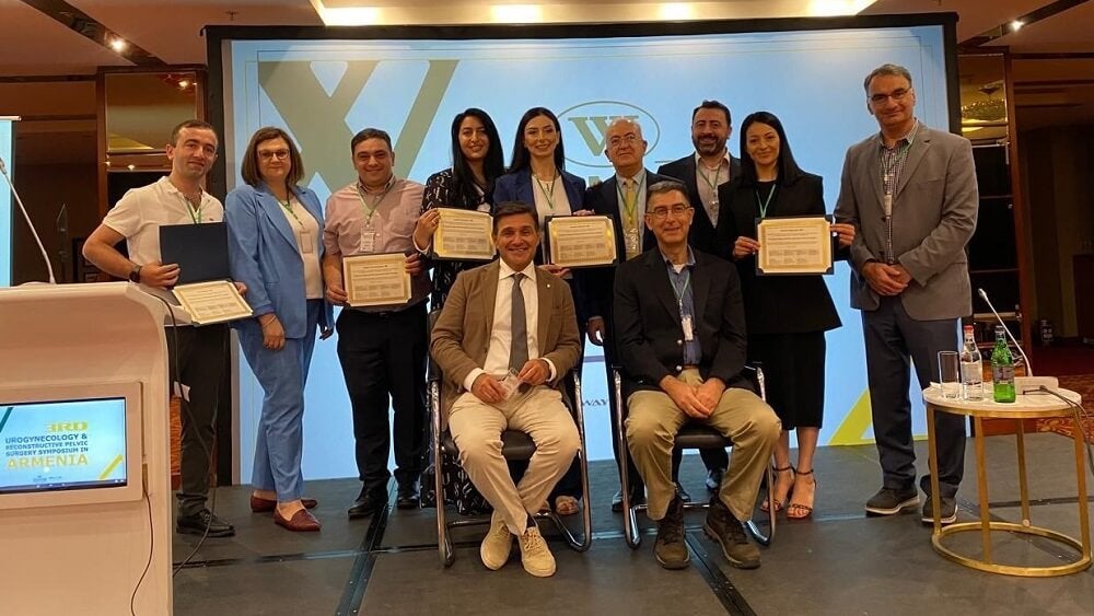 Armenian Urogynecology fellows receiving their diplomas at the symposium.