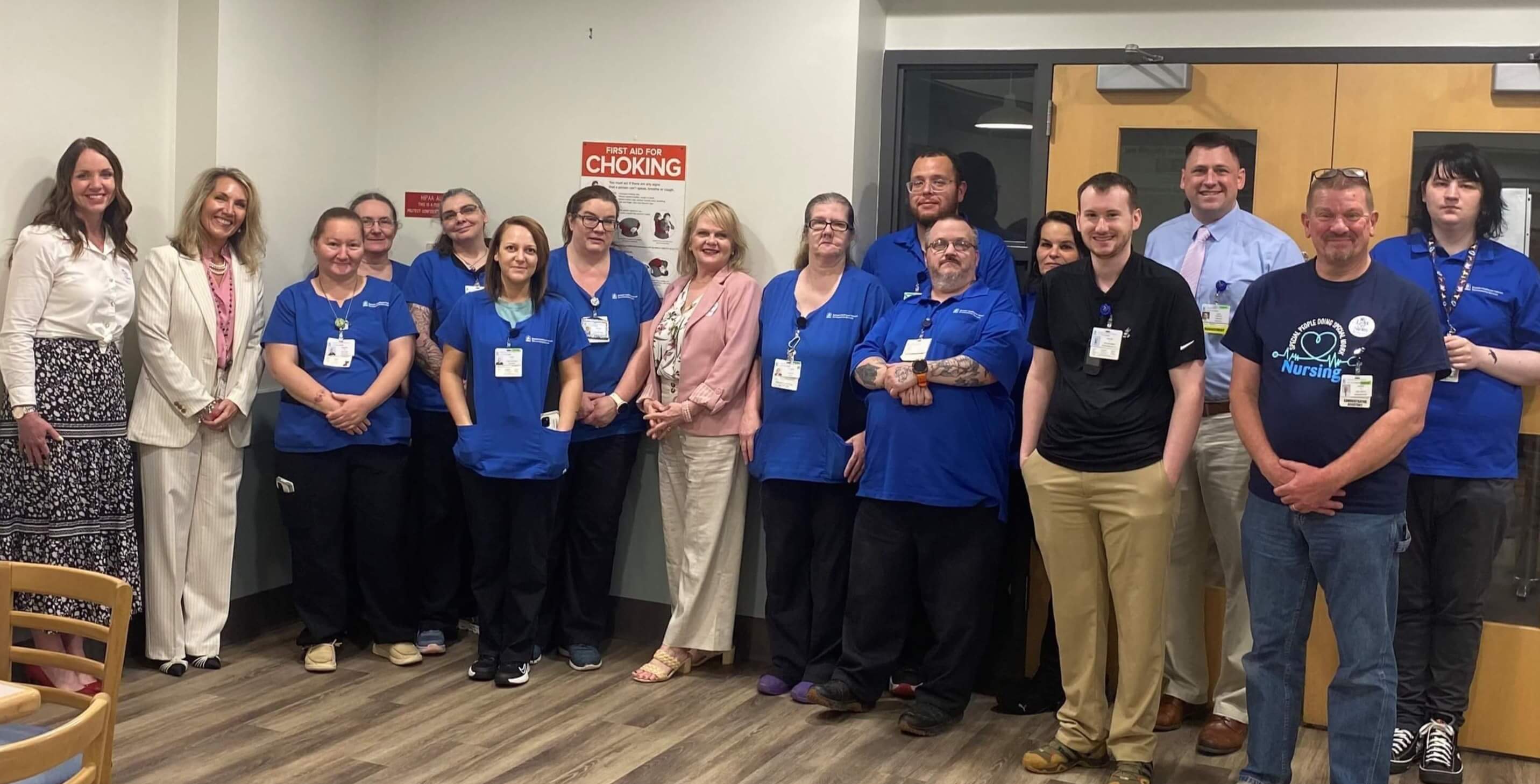 Caregivers at A.O. Fox Hospital celebrate their five-star cleanliness rating.