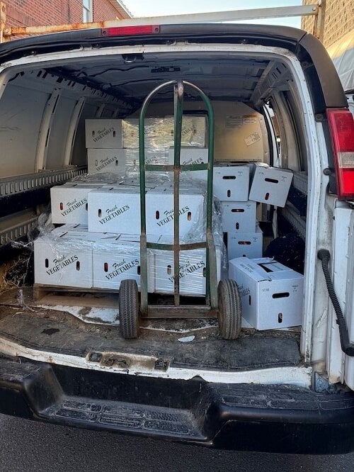 Boxes of produce in the delivery truck